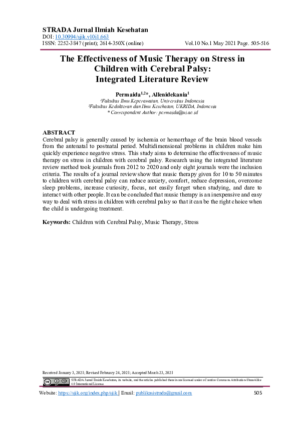 (PDF) The Effectiveness of Music Therapy on Stress in Children with ...