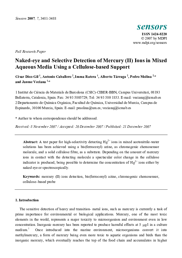 (PDF) Naked-eye and Selective Detection of Mercury (II) Ions in Mixed ...