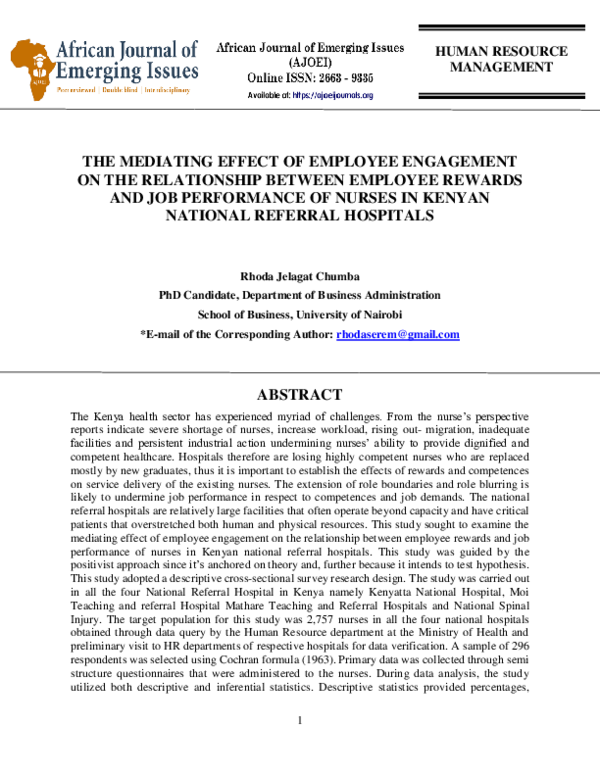 (PDF) The Mediating Effect of Employee Engagement on the Relationship ...