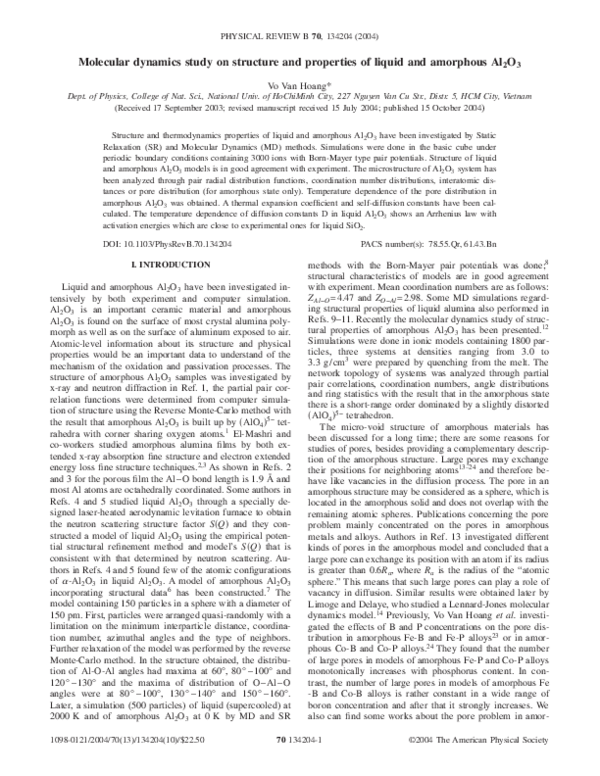 (PDF) Molecular dynamics study on structure and properties of liquid ...