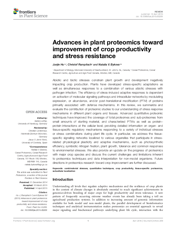 (PDF) Advances in plant proteomics toward improvement of crop ...