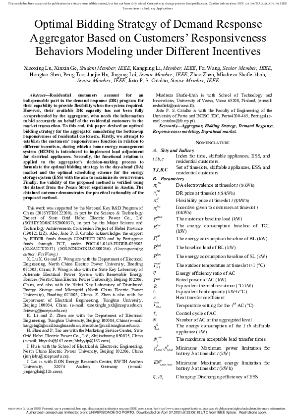 (PDF) Optimal Bidding Strategy of Demand Response Aggregator Based On ...