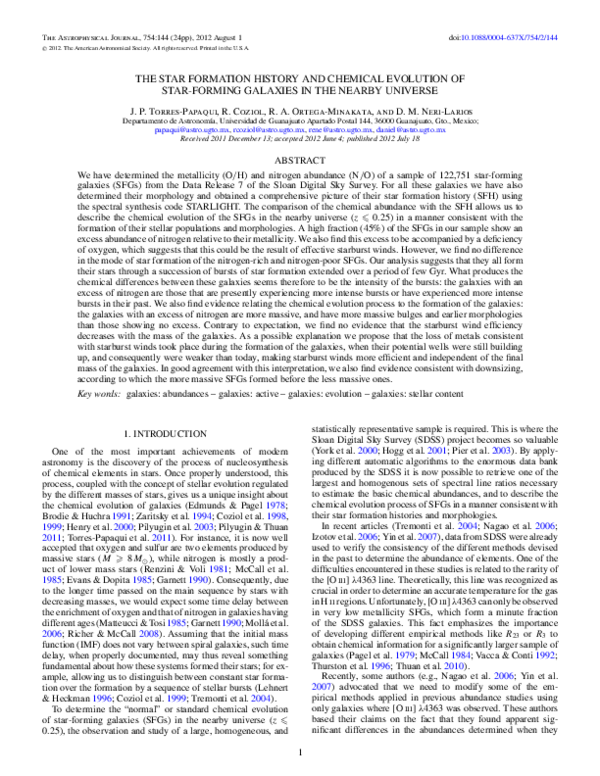 (PDF) The Star Formation History and Chemical Evolution of Star-Forming ...