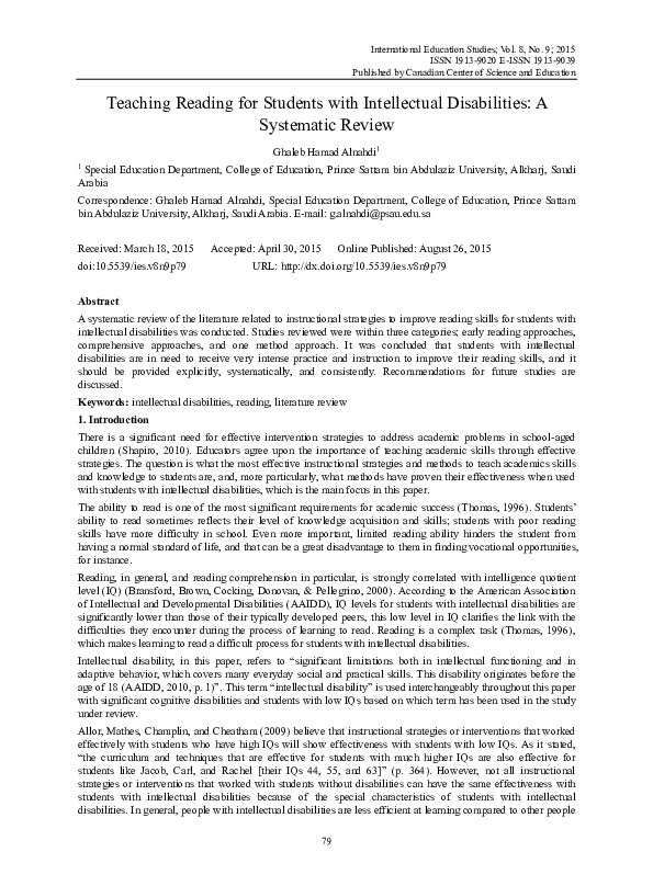 (PDF) Teaching Reading for Students with Intellectual Disabilities: A ...