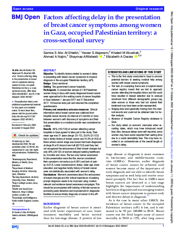 (PDF) Factors affecting delay in the presentation of breast cancer ...