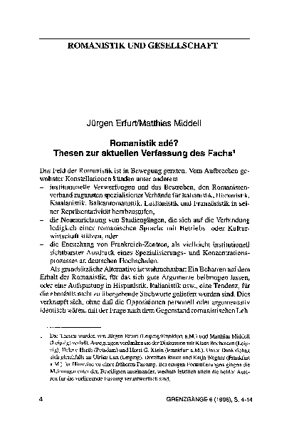 Romanistik ade? Thesen zur aktuellen Verfassung des Fachs