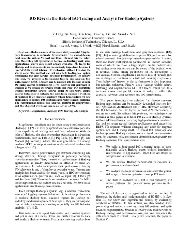 (PDF) IOSIG+: On the Role of I/O Tracing and Analysis for Hadoop Systems
