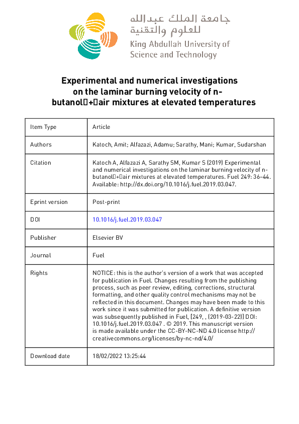 (PDF) Experimental and numerical investigations on the laminar burning ...