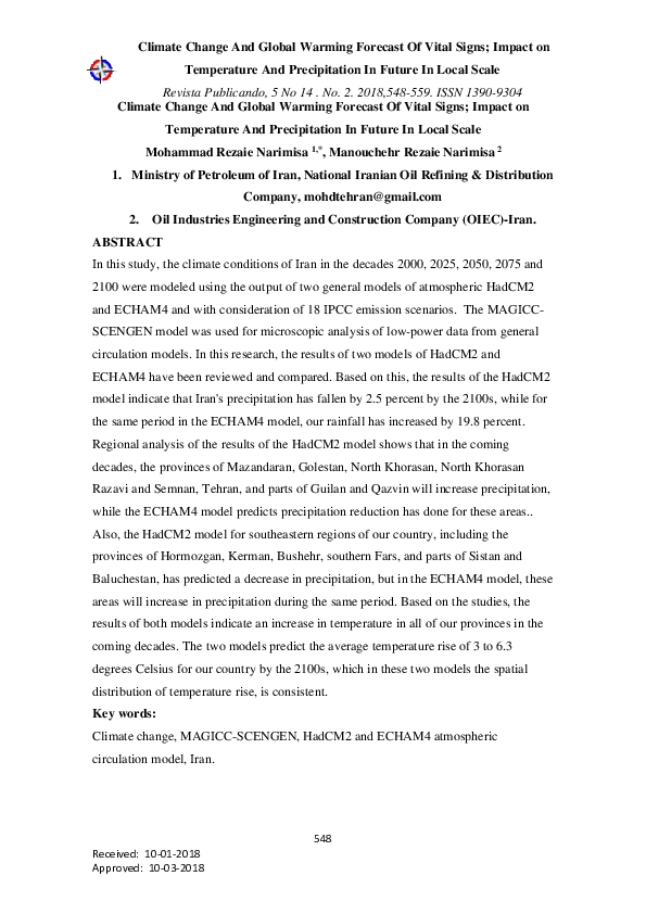 (PDF) Climate Change And Global Warming Forecast Of Vital Signs; Impact ...