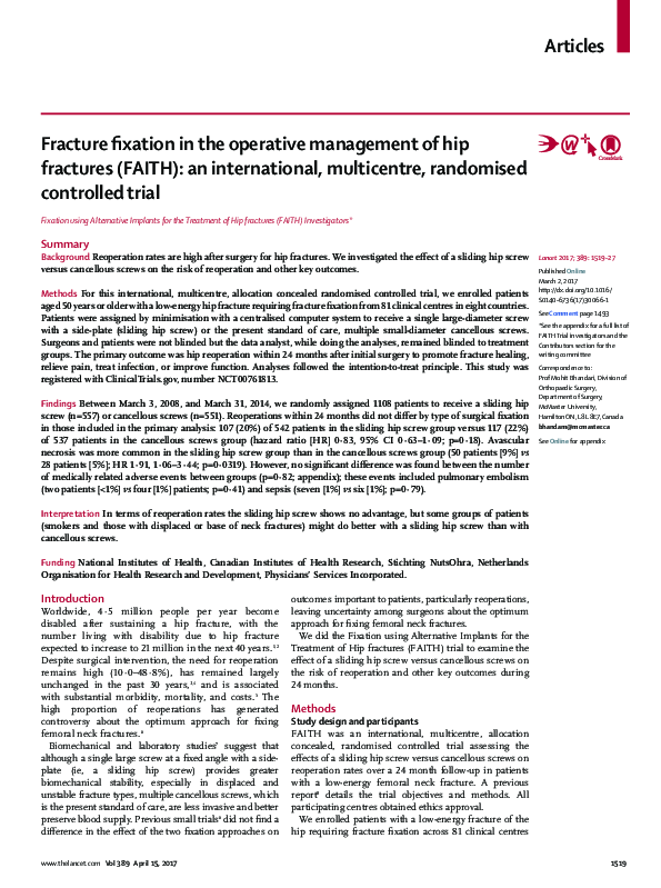 (PDF) Fracture fixation in the operative management of hip fractures ...