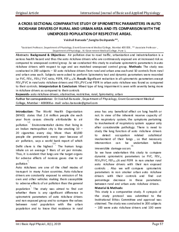 (PDF) A Cross Sectional Comparative Study of Spirometric Parameters in ...