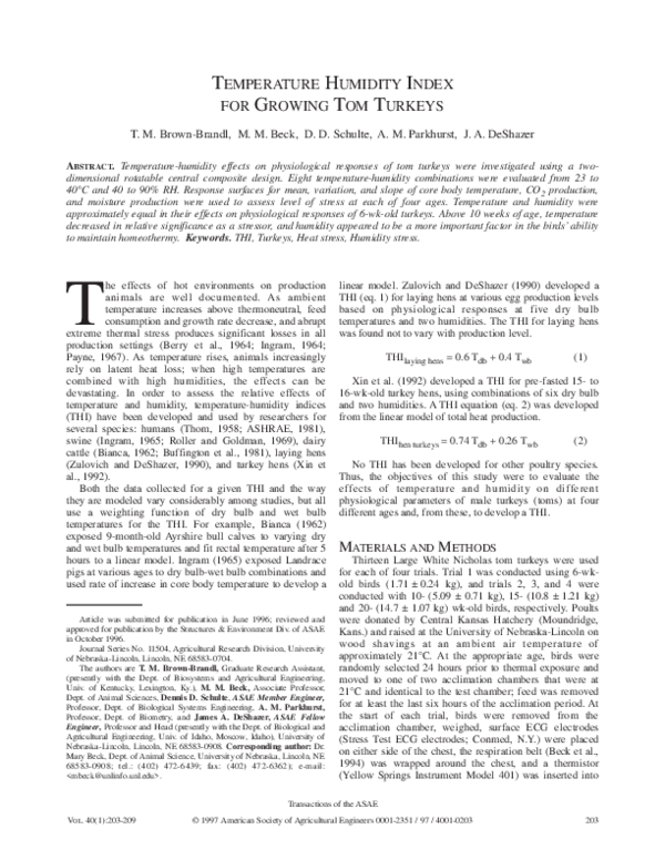 (PDF) Temperature Humidity Index for Growing Tom Turkeys