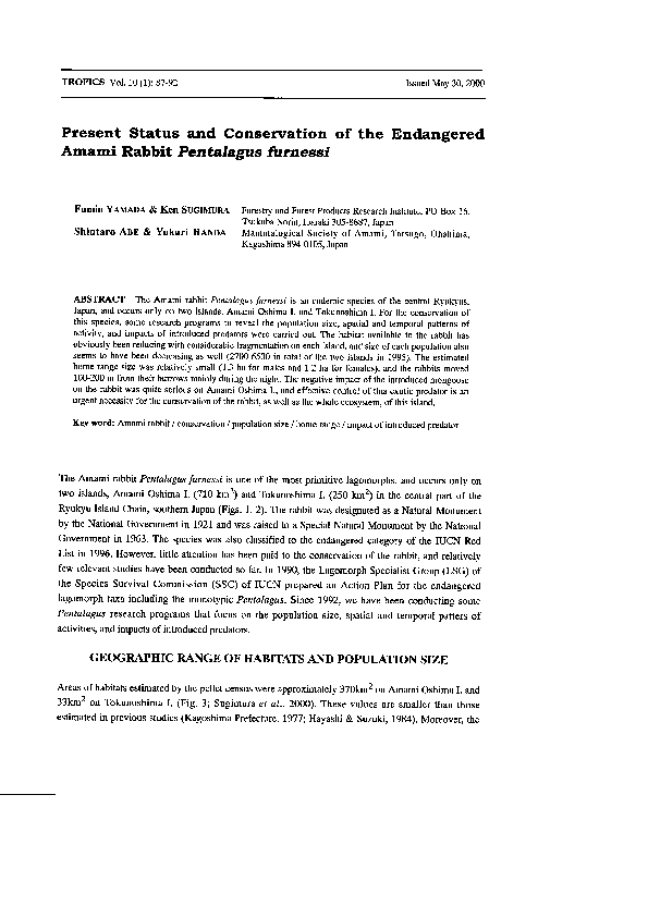(PDF) Present Status and Conservation of the Endangered Amami Rabbit ...