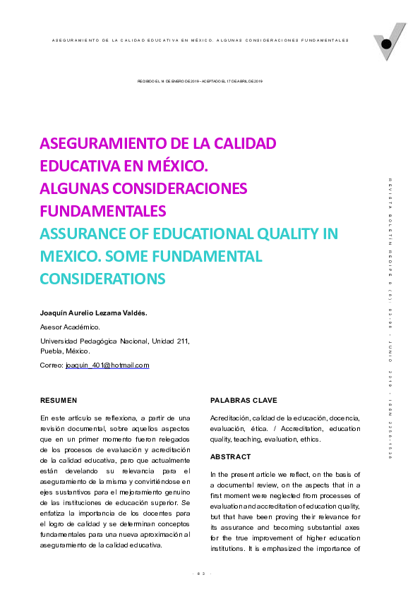(PDF) Aseguramiento de la calidad educativa en México. Algunas ...