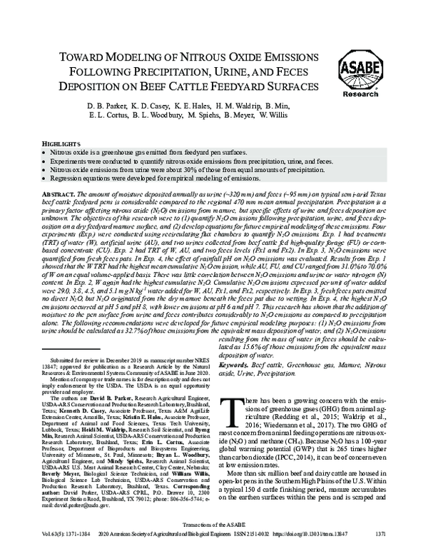 (PDF) Toward Modeling of Nitrous Oxide Emissions Following ...