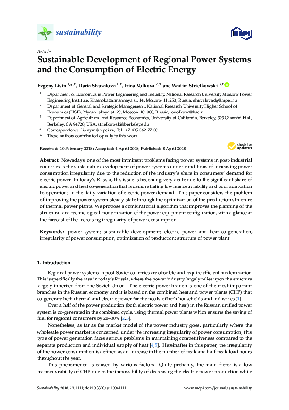 (PDF) Sustainable Development of Regional Power Systems and the ...