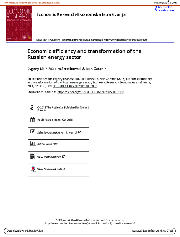 (PDF) Economic efficiency and transformation of the Russian energy sector