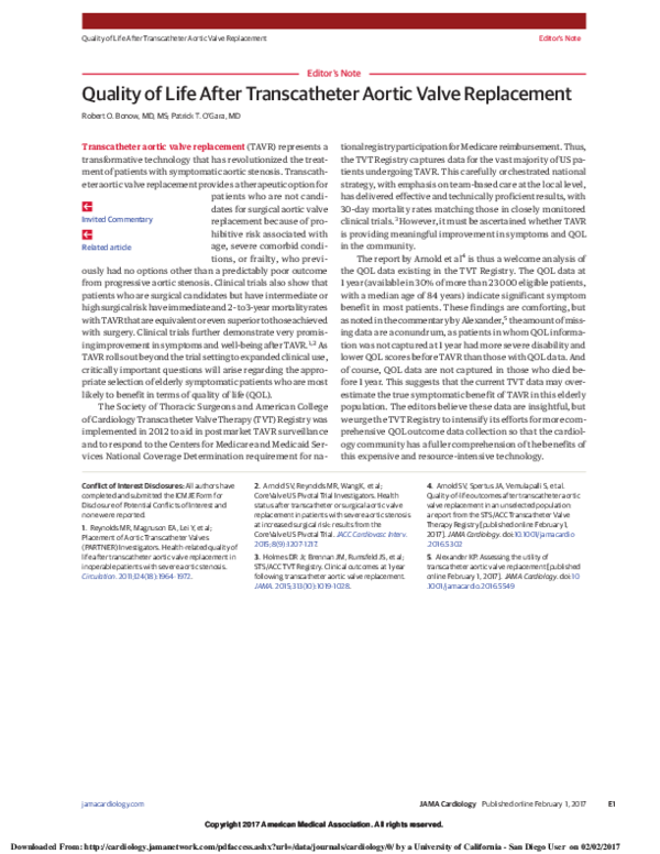 (PDF) Quality of life after transcatheter aortic valve implantation in ...
