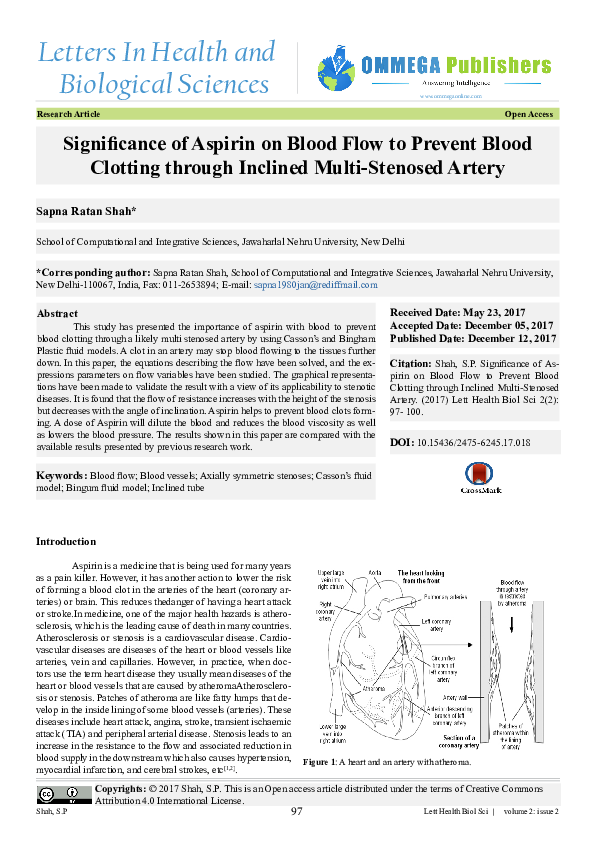 (PDF) Significance of Aspirin on Blood Flow to Prevent Blood Clotting