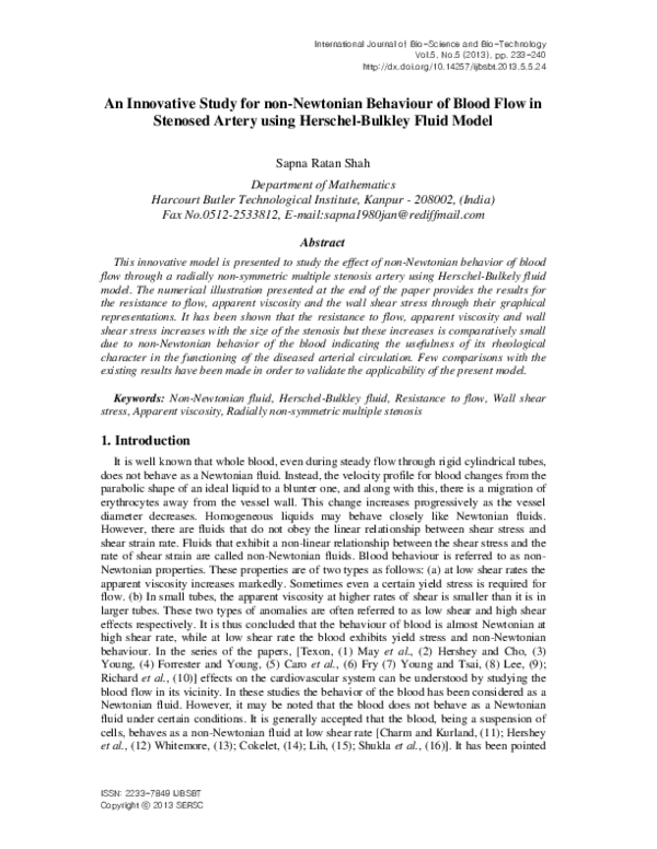 (PDF) An Innovative Study for non-Newtonian Behaviour of Blood Flow in ...