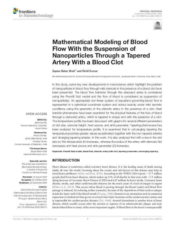 (PDF) Mathematical Modeling of Blood Flow With the Suspension of ...