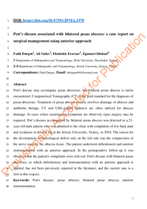 (PDF) Pott’s disease associated with bilateral psoas abscess a case