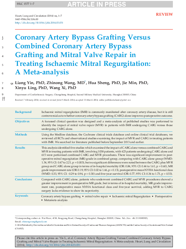 (PDF) Coronary Artery Bypass Grafting Versus Combined Coronary Artery ...