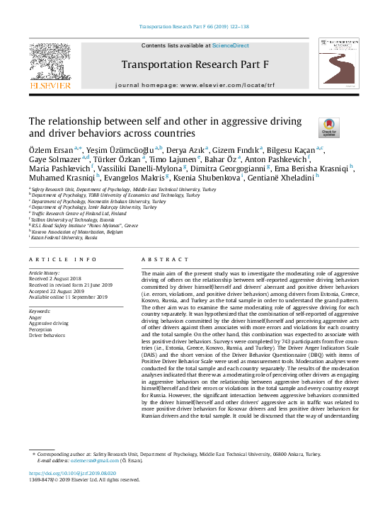 (PDF) The relationship between self and other in aggressive driving and ...