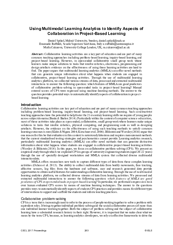 (PDF) Using Multimodal Learning Analytics to Identify Aspects of ...
