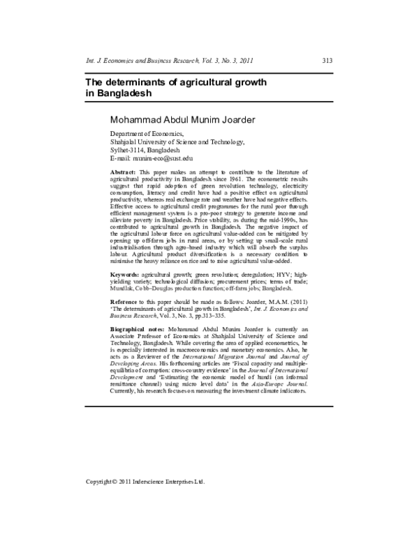 (PDF) The determinants of agricultural growth in Bangladesh