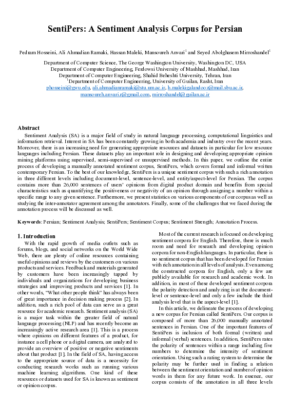 (PDF) SentiPers: A Sentiment Analysis Corpus for Persian