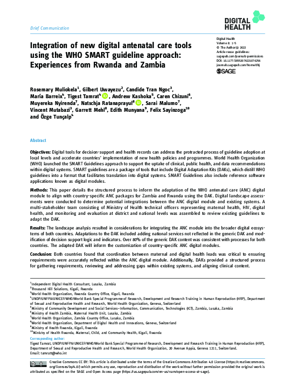 (PDF) Integration of new digital antenatal care tools using the WHO ...