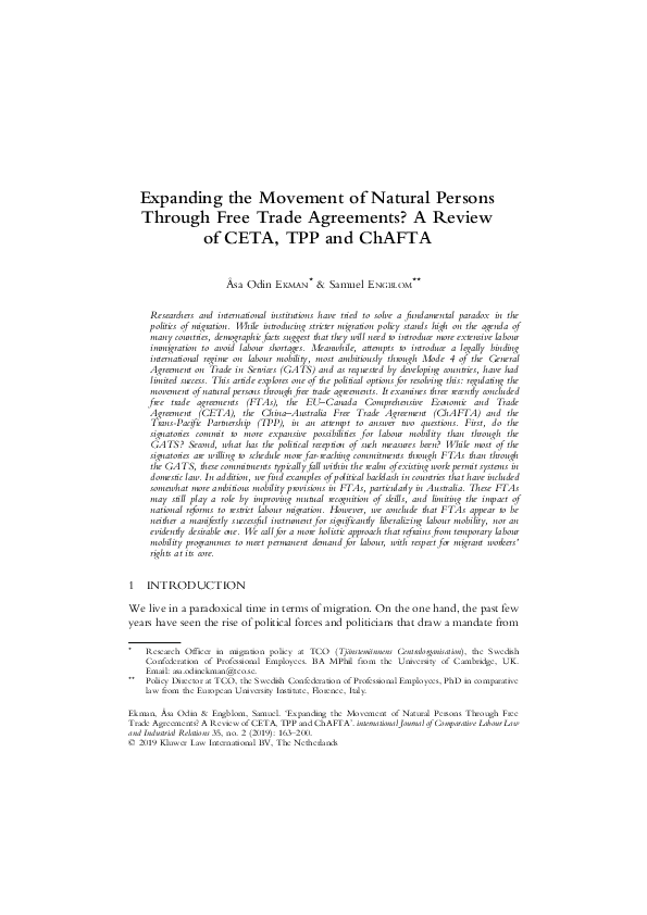(PDF) Expanding the Movement of Natural Persons Through Free Trade ...