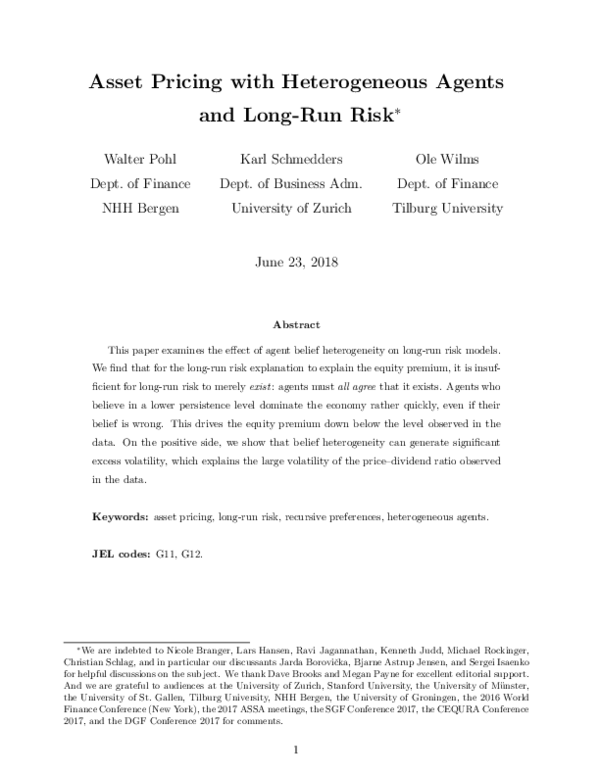 (PDF) Asset Pricing with Heterogeneous Agents and Long-Run Risk