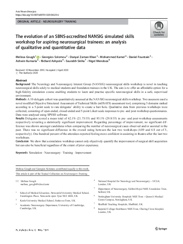 (PDF) The evolution of an SBNSaccredited NANSIG simulated skills