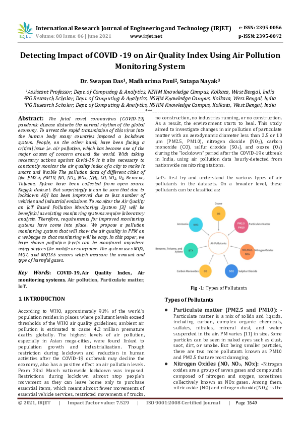 (PDF) Detecting Impact of COVID -19 on Air Quality Index Using Air ...