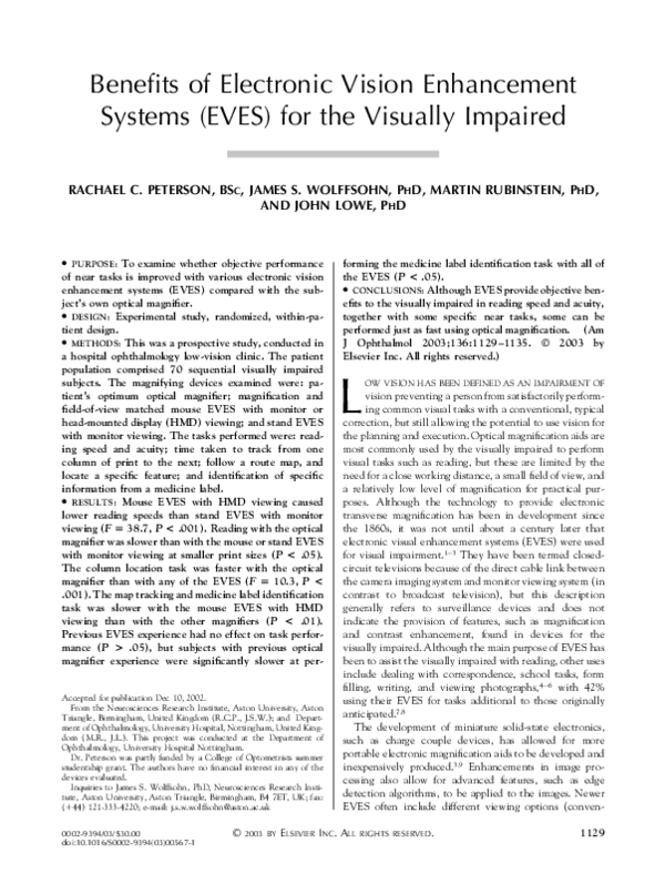 (PDF) Benefits of electronic vision enhancement systems (EVES) for the