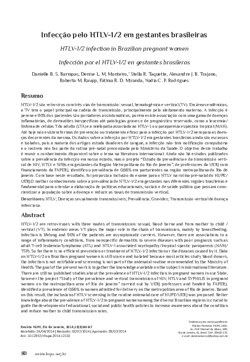 (PDF) Infecção pelo HTLV-1/2 em gestantes brasileiras