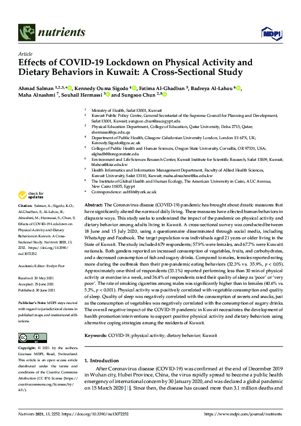 (PDF) Effects of COVID-19 Lockdown on Physical Activity and Dietary ...