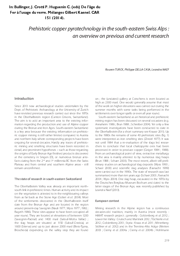 (PDF) Prehistoric copper pyrotechnology in the south-eastern Swiss Alps ...