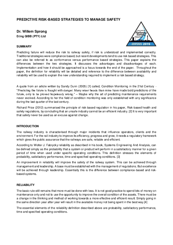 (PDF) Predictive Risk-Based Strategies to Manage Safety