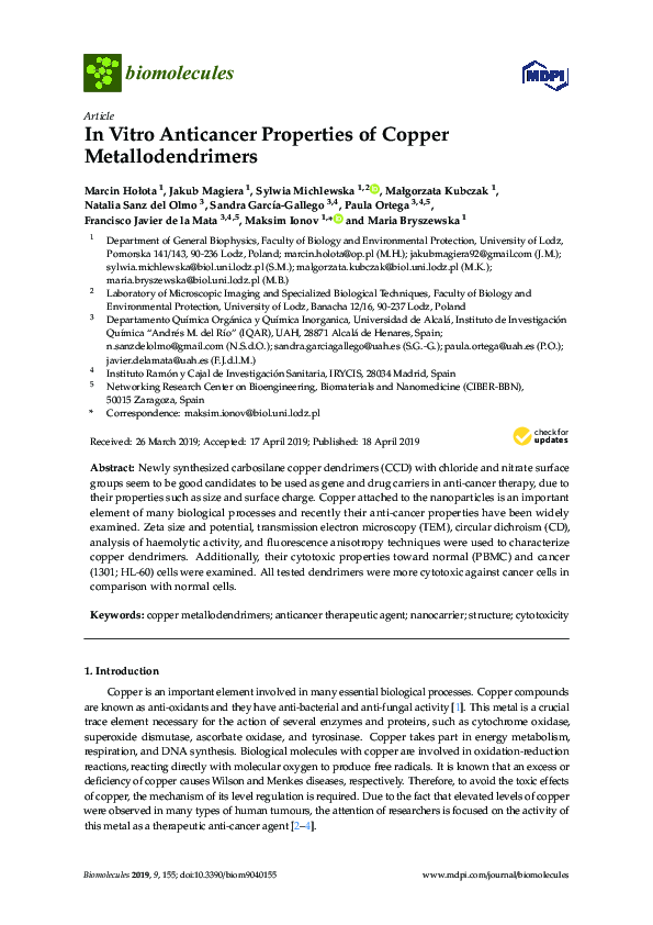 (PDF) In Vitro Anticancer Properties of Copper Metallodendrimers ...