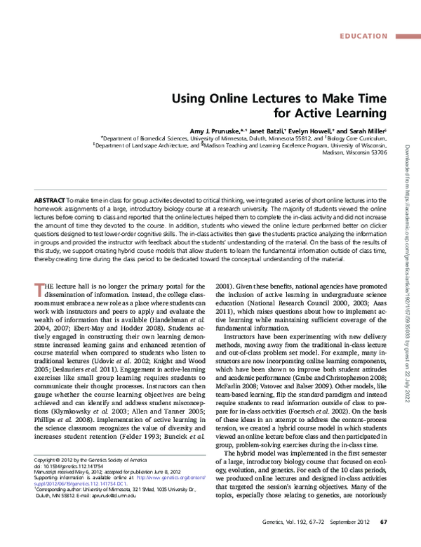 (PDF) Using Online Lectures to Make Time for Active Learning