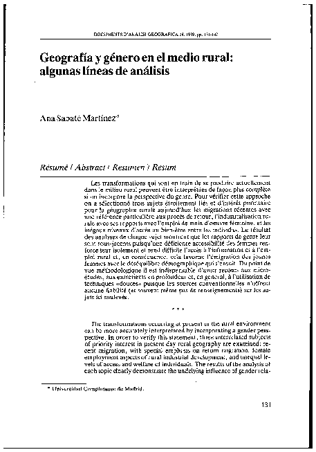 (PDF) Geografía y género en el medio rural : algunas líneas de análisis