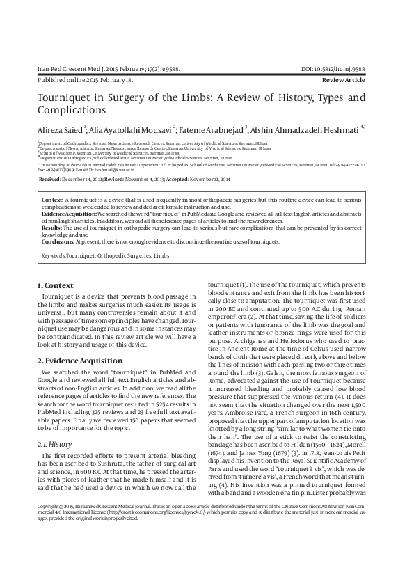 (PDF) Tourniquet in surgery of the limbs a review of history, types