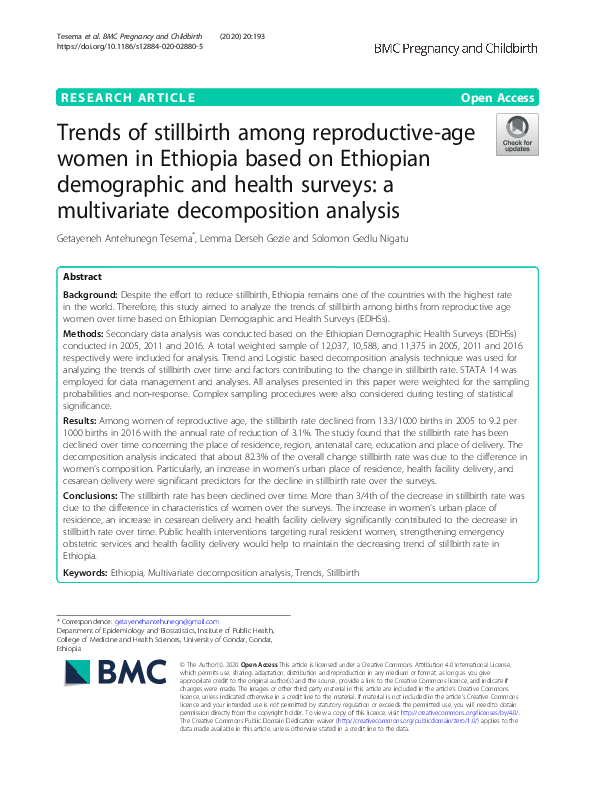 (PDF) Trends of stillbirth among reproductive-age women in Ethiopia ...