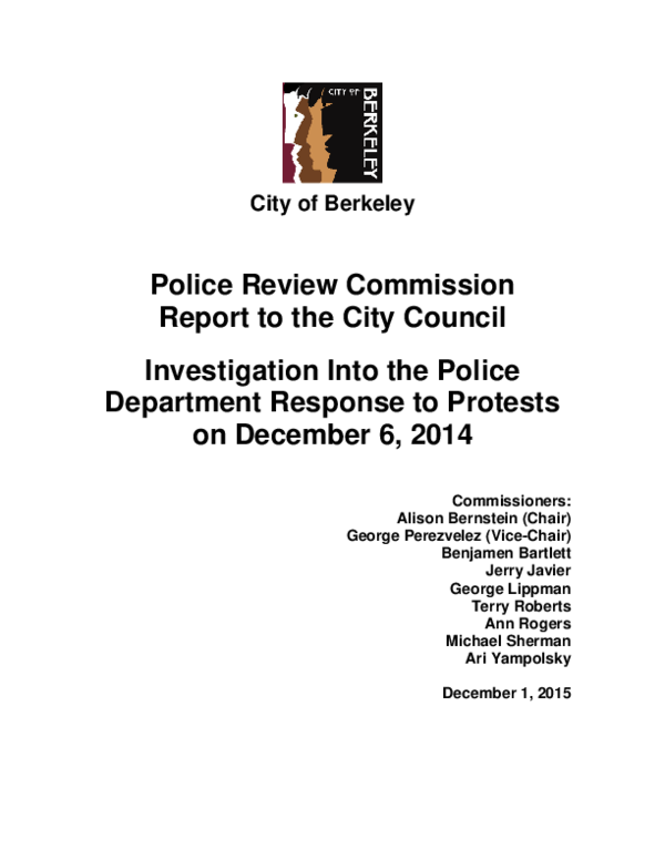 (PDF) City of Berkeley Police Review Commission Report to the City ...