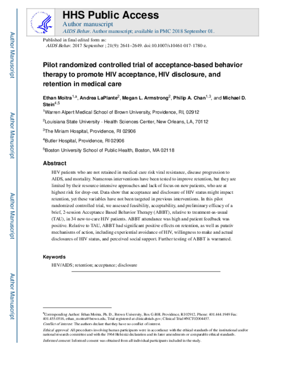 (PDF) Pilot Randomized Controlled Trial of Acceptance-Based Behavior ...