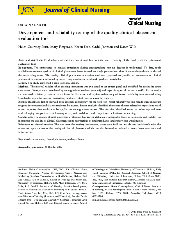 (PDF) Development and reliability testing of the quality clinical ...