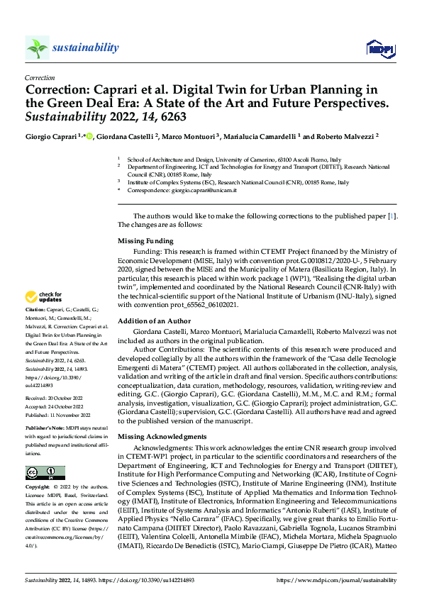 (PDF) Correction: Caprari et al. Digital Twin for Urban Planning in the ...